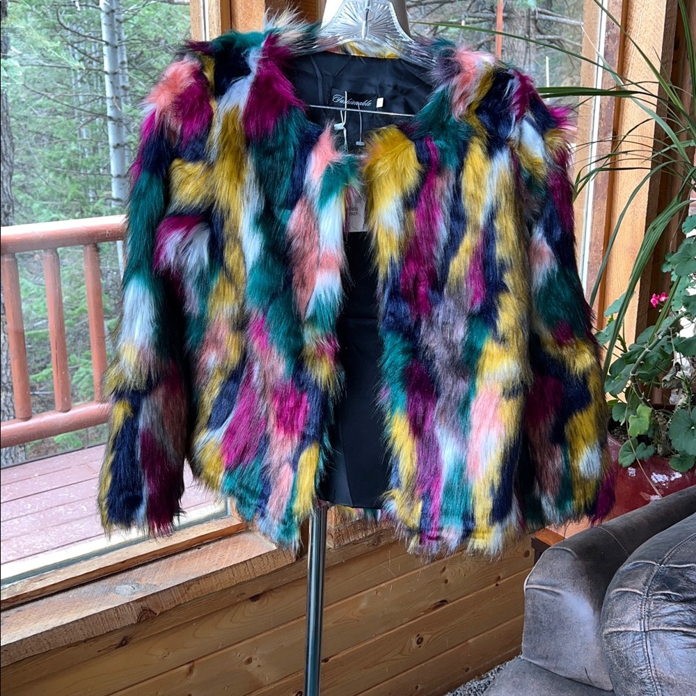 Shaggy Multicolor Faux Fur Jacket NWT